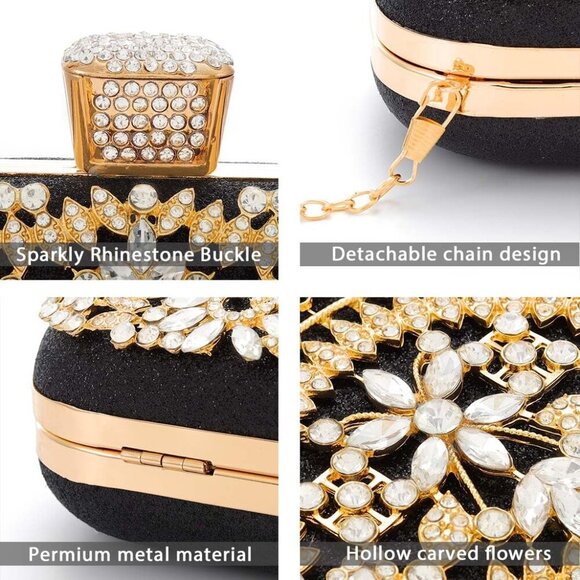 Rhinestone Evening Bag Clutch Purse Glitter Crystal Prom Handbag Women - Picture 4 of 8